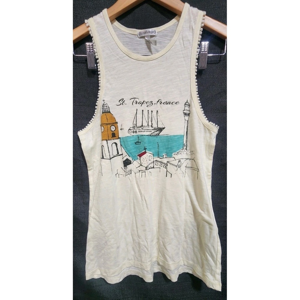 PJ Salvage Tank Top Women's Size XS Ivory Sleeveless Detail St Tropez Florence‎